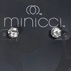 NWT MINICCI Silver tone Shiny Round cut Crystal Stud Earrings